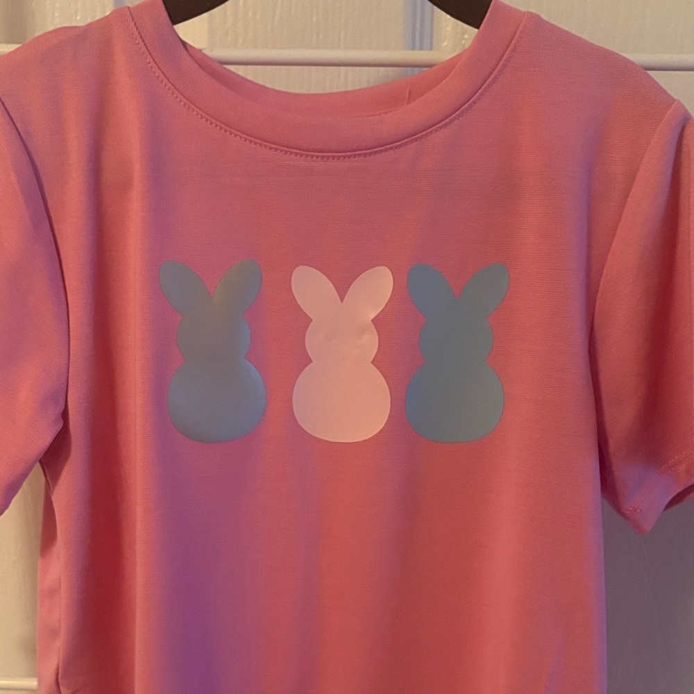 Girls' Pink Short Sleeve Tee with Bunny Trio Graphic